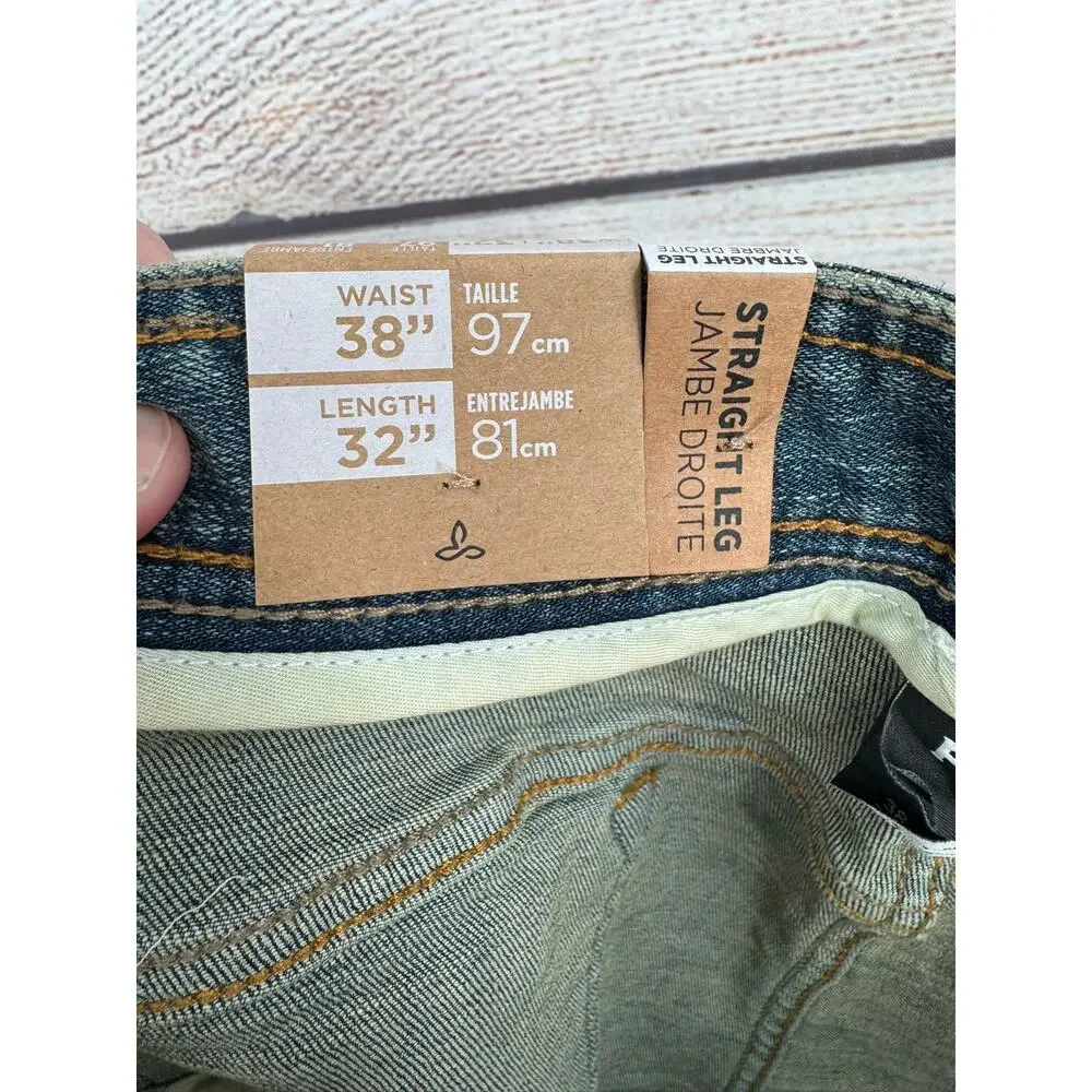 prAna Axiom Straight Leg Jeans‎ Mens 38x32 Blue Medium Wash Denim NEW
